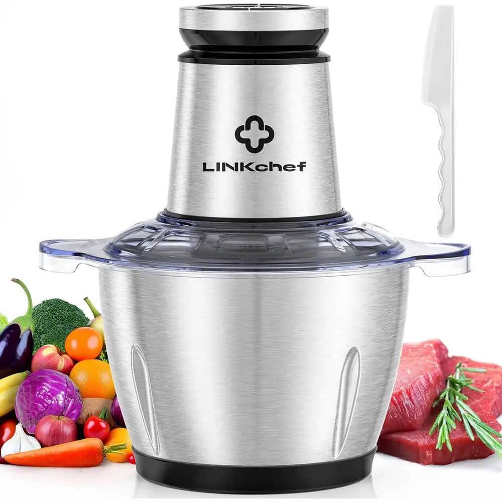 10 Cup Food Chopper with Container, 2.3L 600W Electric Meat Grinder for Home Use, Stainless Steel Mini Food Processor for Kitche