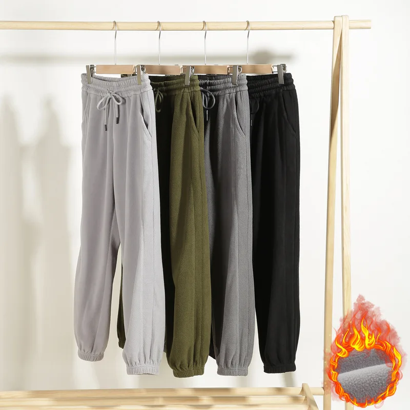 Men Winter Warm Thick Fleece Pants Mens Velvet Joggers Male Lambswool Casual Thermal Sweatpants Sports Gym Trousers