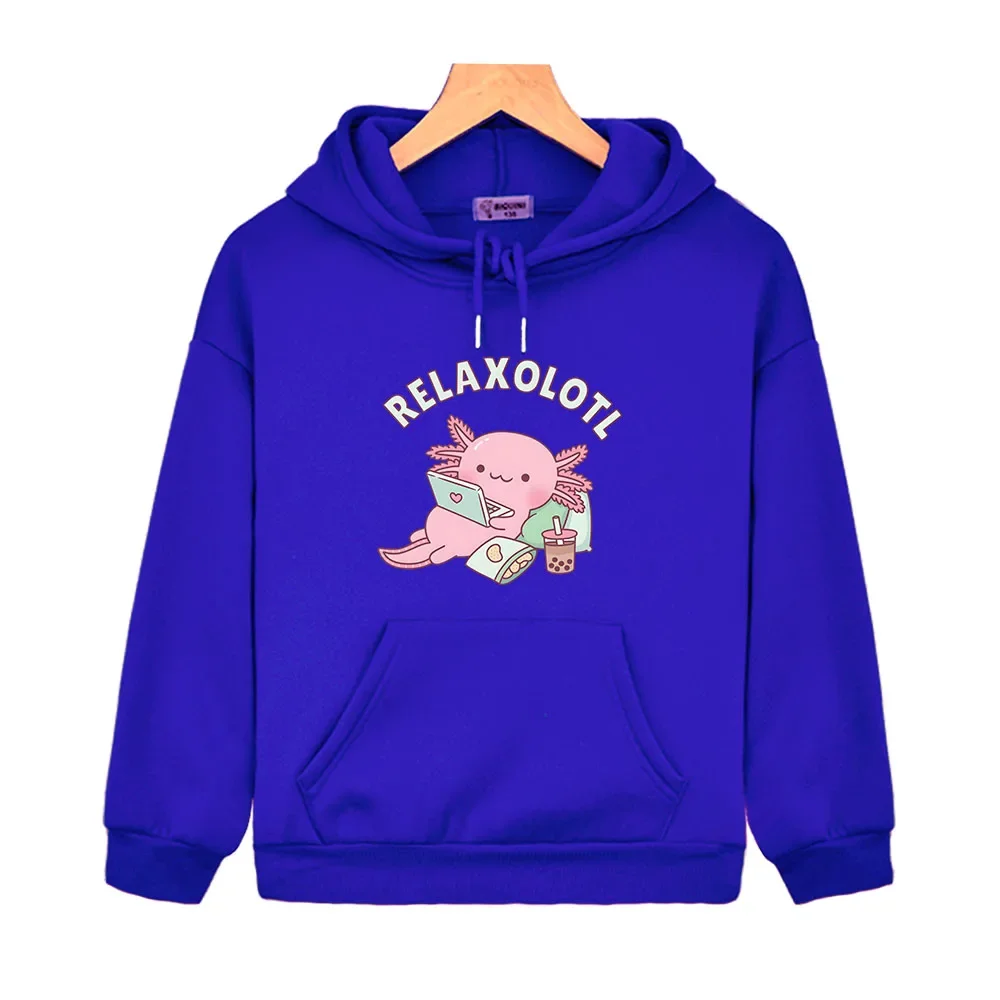 Bonito relaxar muito axolotl hoodie dos desenhos animados engraçado trocadilho gráfico camisola y2k roupas crianças inverno pulôver meninos com