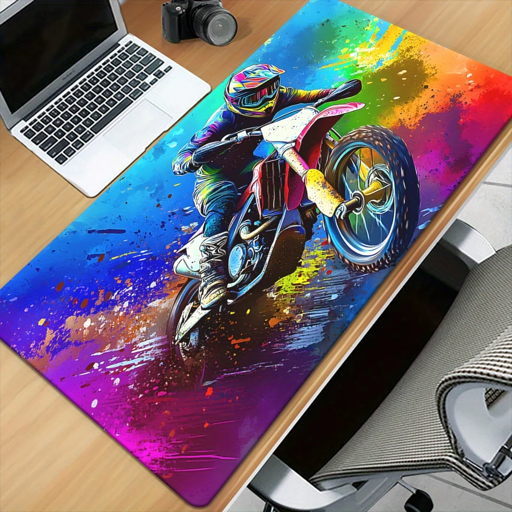 

Большой игровой коврик для мыши (1 шт.) с дизайном «Мотоциклетный гонщик», нескользящая резиновая основа, прошитые края, для клавиатуры, ПК, планшета, для офиса и декора