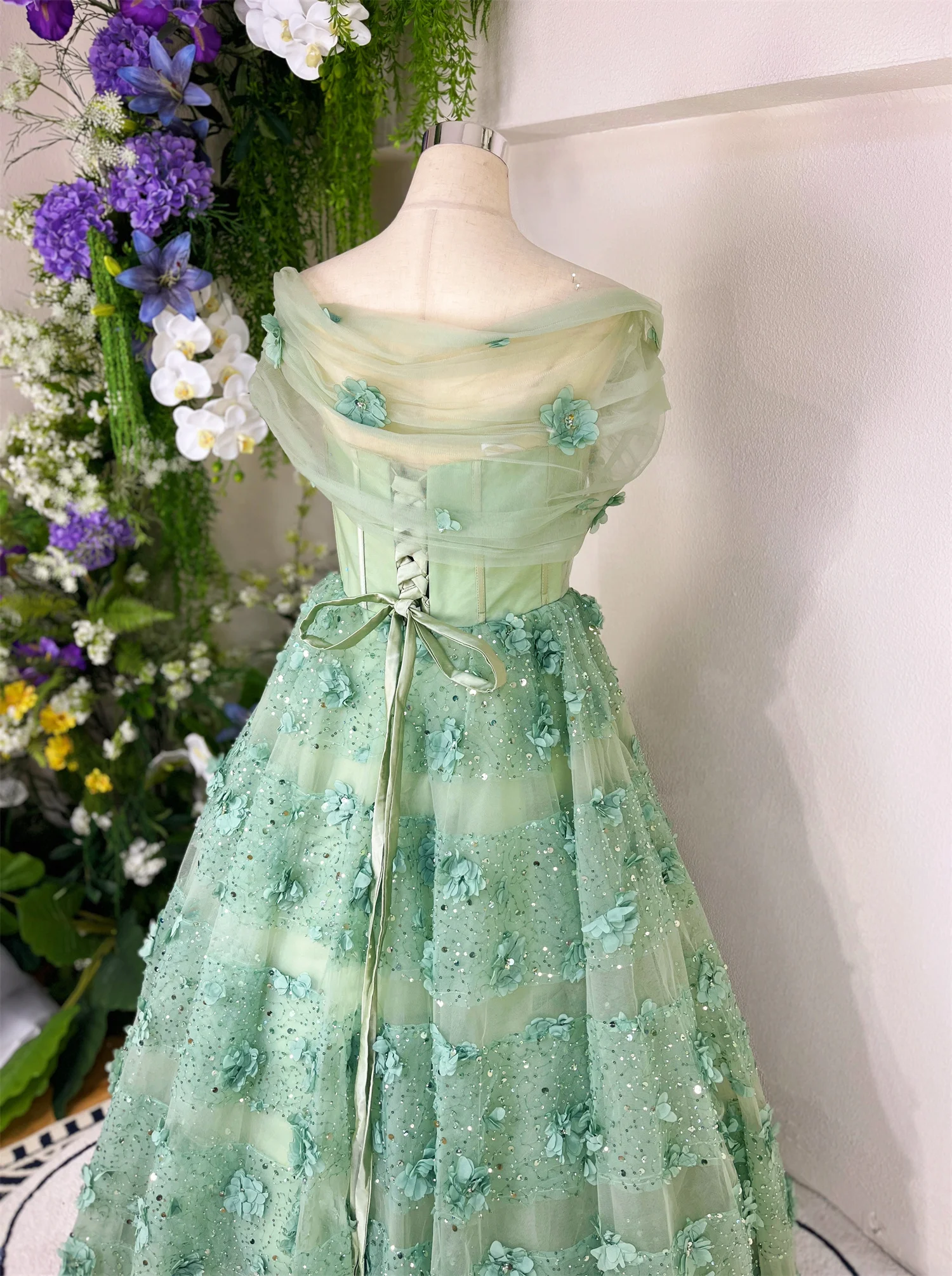 Una linea lucida con spalle scoperte Verde Sharon Happy Abiti di lusso Donna 2025 Abito lungo personalizzato Es Robe De Soiree Femmes Prom