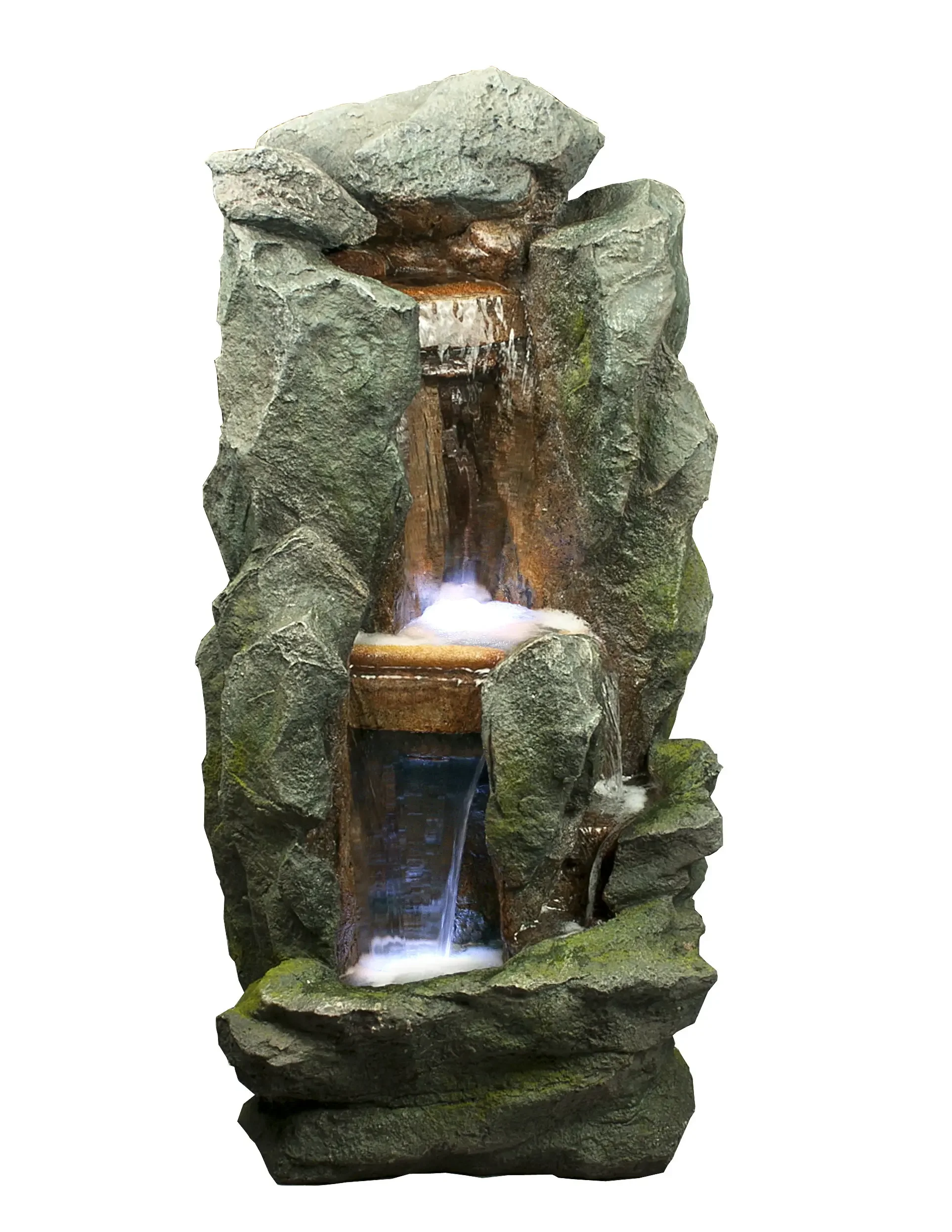 2026 3 Tier Rock Outdoor Water Fountain Garden Floor Waterfall with LED Light for Patio Porch Yard Decor