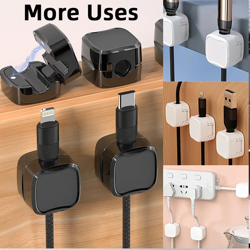 Magnetic Cable Clips Cable Smooth Adjustable Cord Holder Under Desk Cable Management Wire Keeper Cable Organizer Holder 1/3/6PC