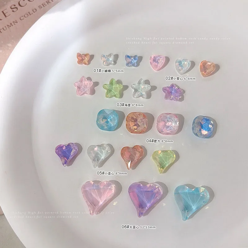 12pcs Glitter Mix Shapes Ice Translucent Colorful Crystal Sharp Diamonds Nail Art Rhinestones DIY Decorations Manicure Gems
