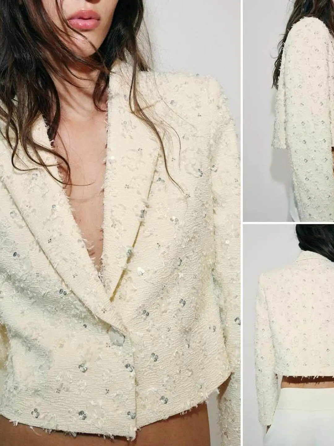 Fashionable Short Length Long Sleeve Shawl Collar Jacket with Bead Decoration And Turn up Cuffs in Polyester for Women