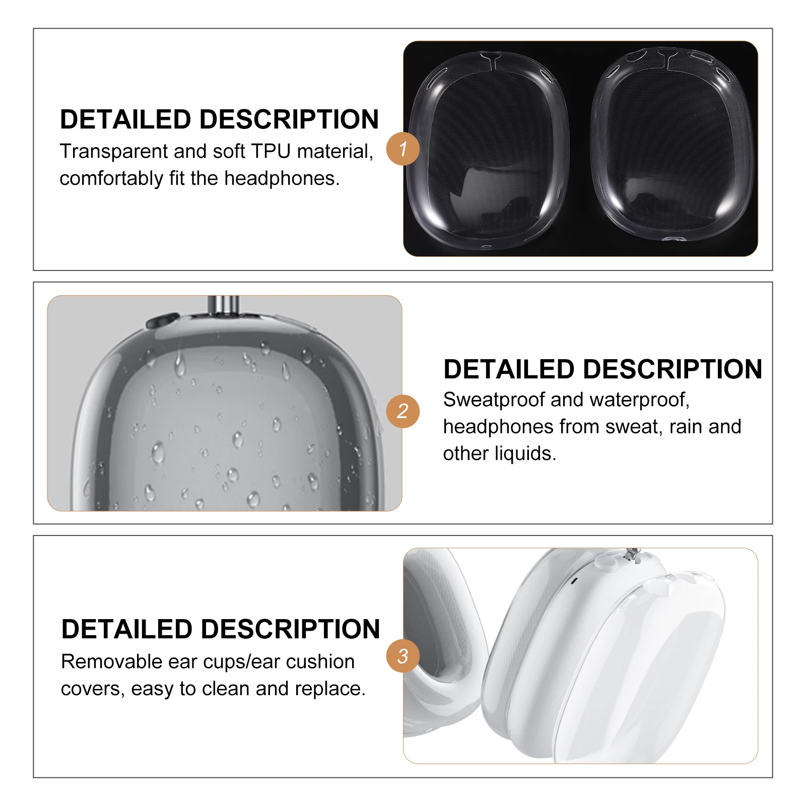 

Headphone Silicone Case Transparent TPU Cover Sweat Resistant Precise Cutouts Protective Wireless Headset Sleeve Earphone