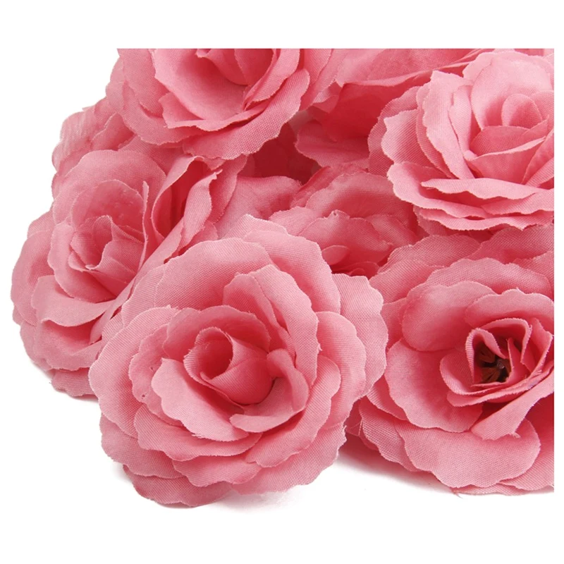 100Pcs Artificial Rose Flower Head Corolla DIY Wedding Decoration Diameter Of 65Mm - Pink