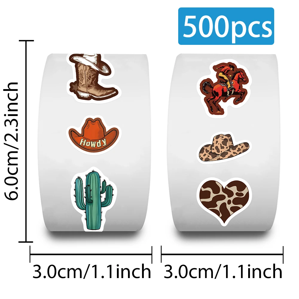 500pcs Western Cowboy Stickers Funny Cartoon Roll Decal DIY Scrapbook Laptop Suitcase Phone Bicycle Skateboard Stickers For Teen