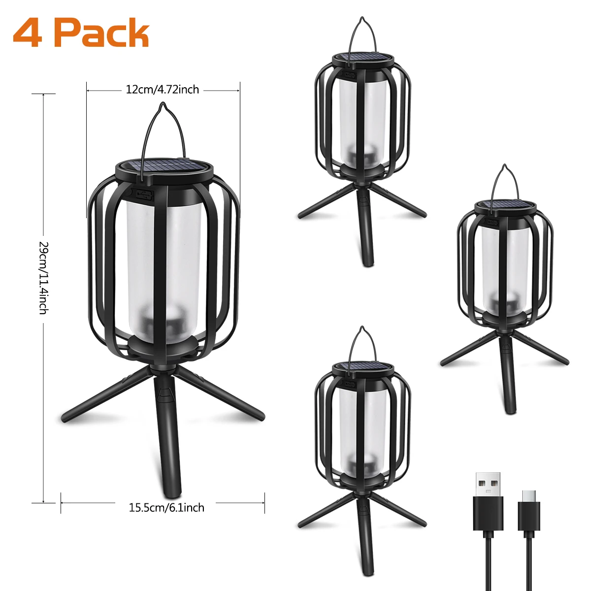 AMARYLLIS Solar- und USB-wiederaufladbare Flammenlaterne mit 4 Beleuchtungsmodi, IP65, wasserdichte Solar-Wandleuchte für den Außenbereich, für Camping, Garten, Veranda 3