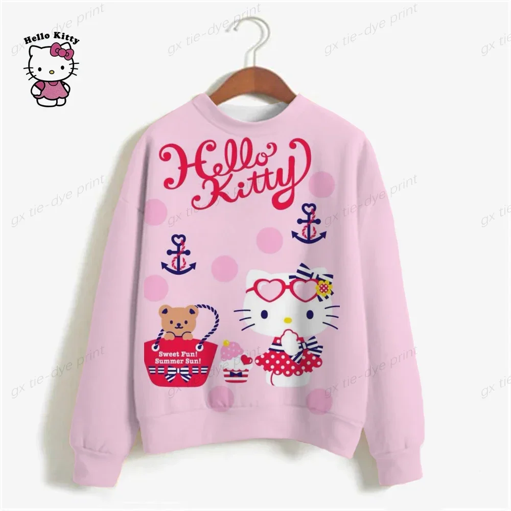 Hot Sale Oversize Printing Women Sweatshirt 2024 Autumn Anime Style Loose High Quality Hoodies Hello Kitty Print Hooded Girl