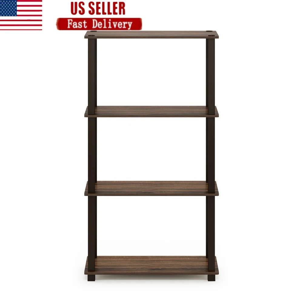 

4-Tier Square Tube Display Shelf Easy Assembly Storage Unit Durable Composite Wood Indoor Furniture No Tools Required