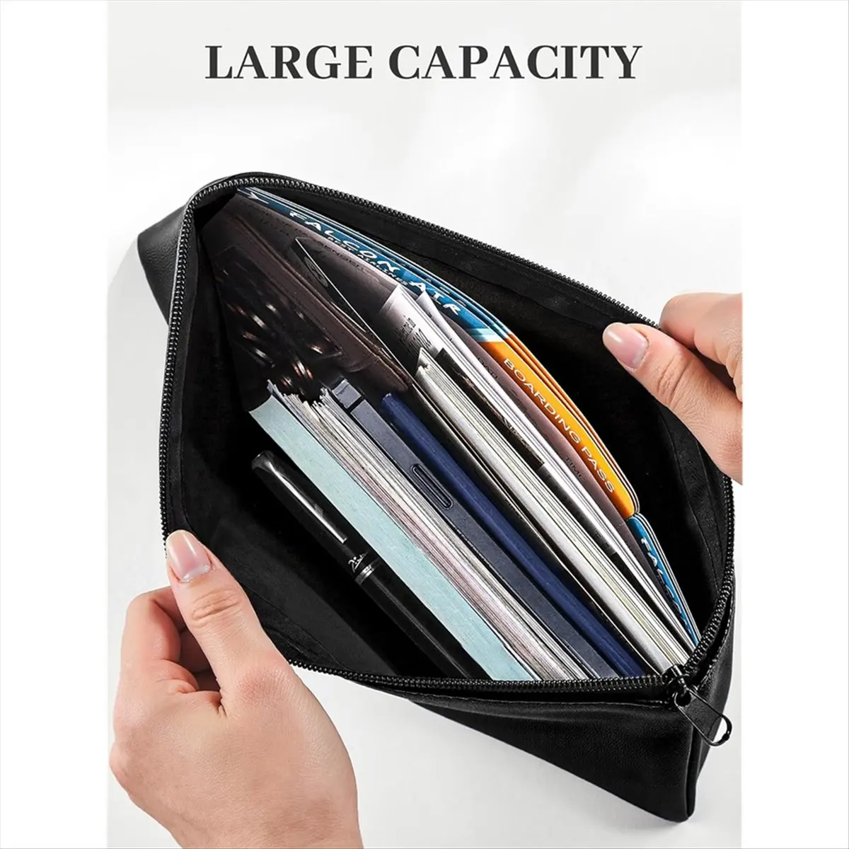 ABNQ Money Bags with Zipper, 4-Pack Bank Bags with Label, Waterproof Leather Money Pouches,for Cash Coin Bill Invoice Deposit