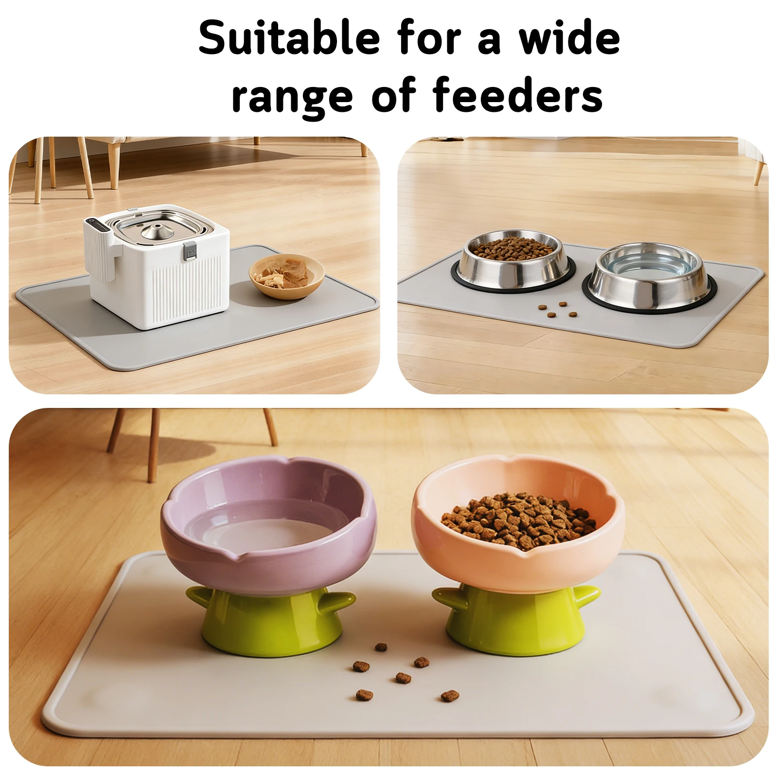 

Silicone Pet Feeding Mat Non-Slip with Suction Cups Waterproof Pet Accessories Bowl Mat Easy Clean Placemat for Food Water Bowls