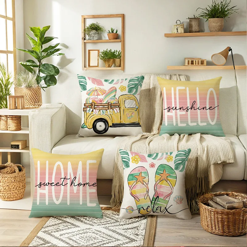 

2025 New Spring and Summer Cute Pillowcase Linen Print Festival Home Living Room Sofa Decoration Pillow Cushion Cover