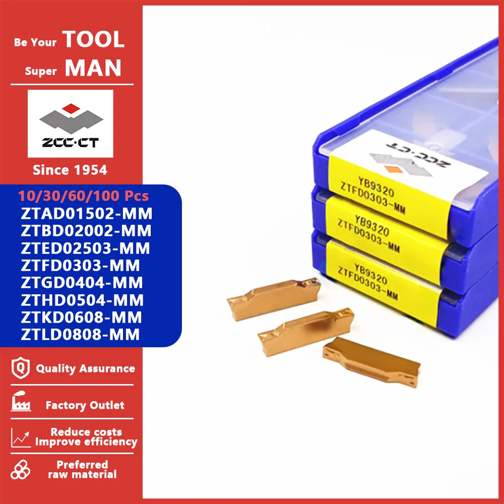 ZCCCT ZTAD01502 ZTBD02002 ZTED02503 ZTFD0303 ZTGD0404 ZTHD0504 ZTKD0608 ZTLD0808 -MM Double-headed Grooving Turning Inserts