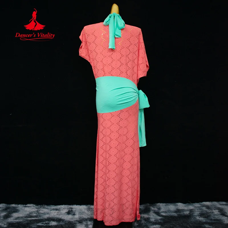 Traje de dança do ventre feminino solto e elegante robe + lenço + lenço de quadril 3 peças adulto confortável roupas de prática de algodão puro