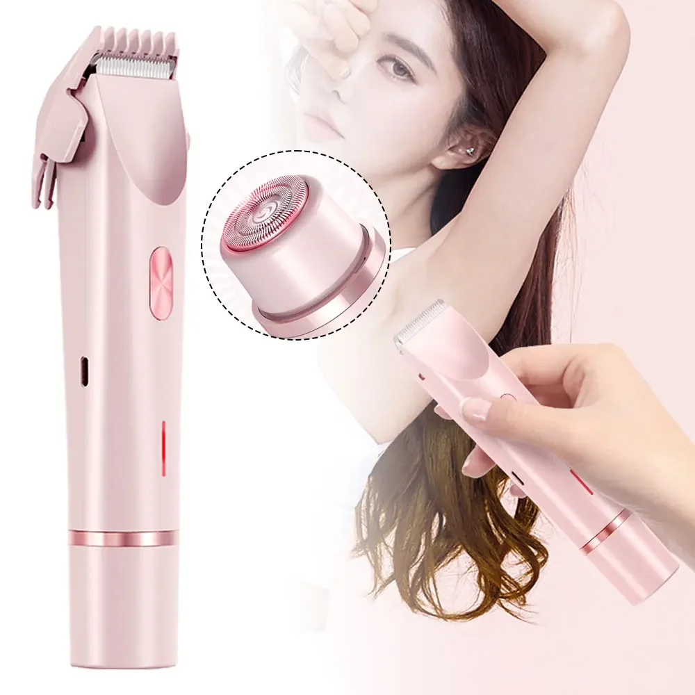 Electric Shaver for Women Waterproof Wet & Dry Hair Razors 2 In 1 Double Head Dual Bikini Hair Trimmer Detachable Head Shaver