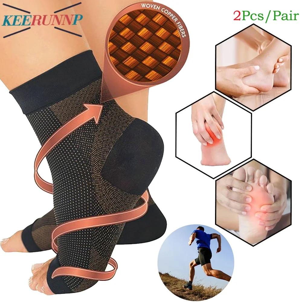 1Pair Neuropathy Socks - Copper Ankle Brace Socks & Tendonitis Compression Foots Socks for Pain Relief,Women Man,Ankle Swelling