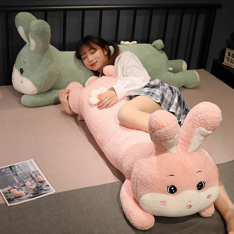 Kawaii Cartoon Rabbit Stuffed Doll Giant Soft Sleeping Hugging Bunny Plush Toy Removable and Washable Long Pillow 47inch 120cm