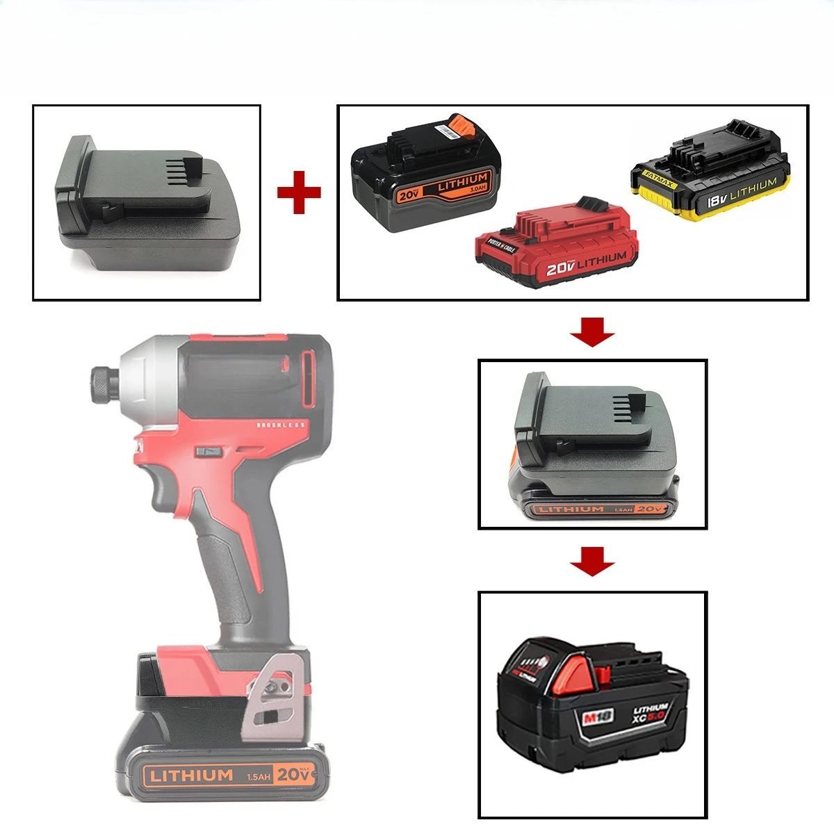 For DEWALT Makita Milwaukee Craftsman Power Tool Adapter Compatible With for Black & Decker 20V for Stanley 18V Battery view 5