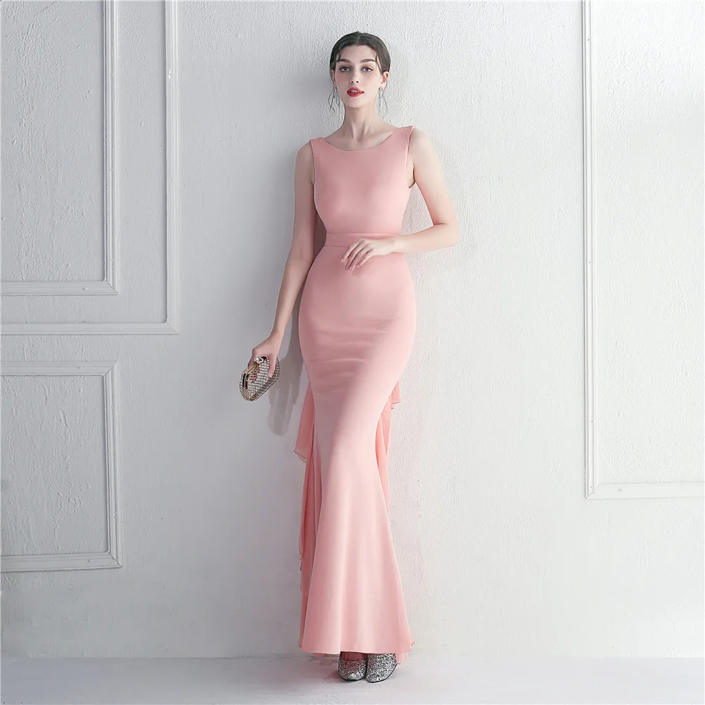 Heavy Craft Beaded Satin and Chiffon Mermaid Dress Women's Sexy Backless Cocktail Dress Long Wedding Dresses