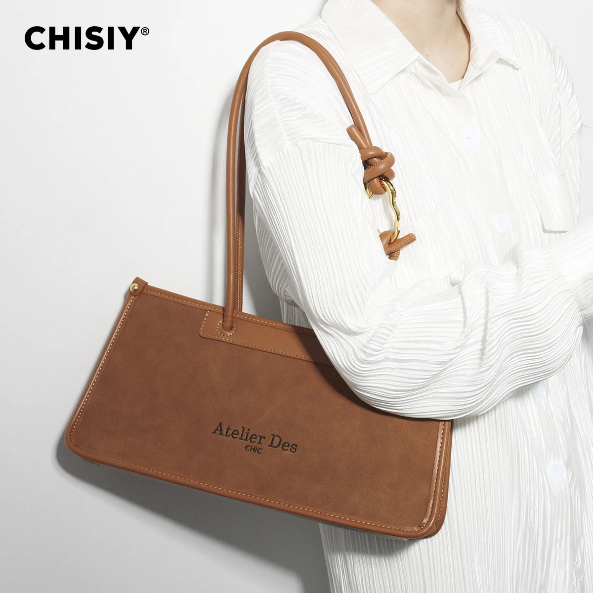 CHISIY Original Handmade Canvas Large Capacity French Stick Bag Large Capacity Commuter Splicing Design Single Shoulder Handbag