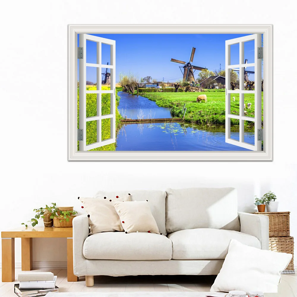 Beautiful landscape PVC wall stickers, wall art, windmill wallpapers, vinyl murals for kids room, home décor