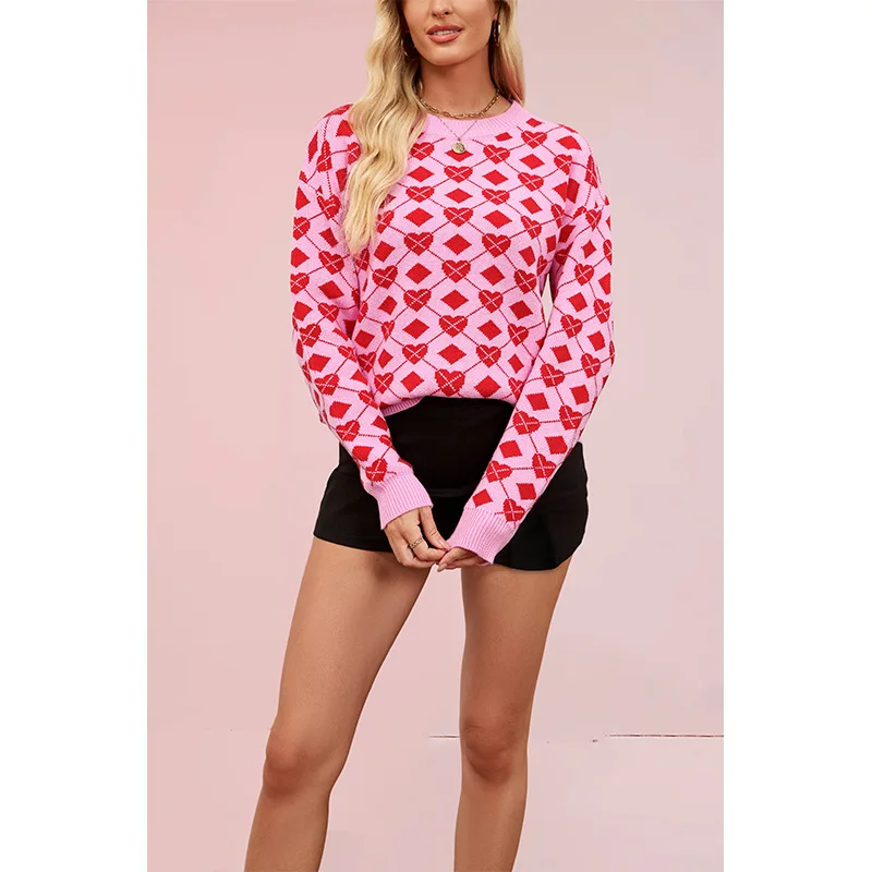 

New Autumn and Winter Clothes Women New European and American Love Sweater Valentine's Day Crew Neck Pullover Sweater