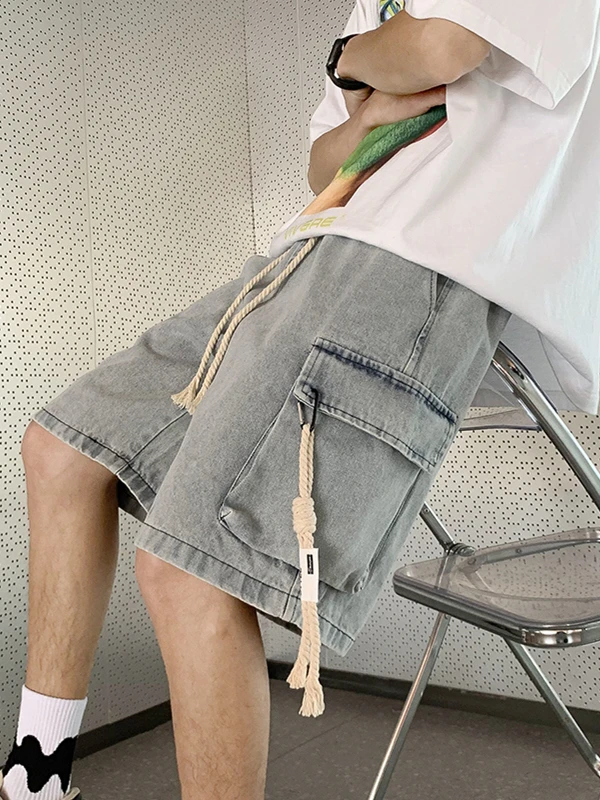 

American Sle Casual Loose Men's Denim orts Summer Versatile Straight Leg Medium Waist Five-Quarter Length Wear Resistant
