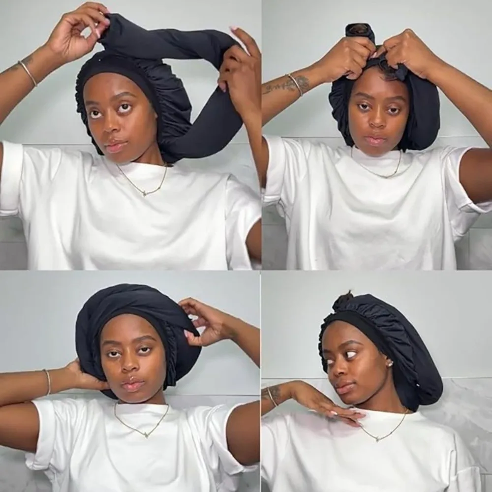 Silky Satin Satin Long Dreadlock Sleep Bonnet Long Tail Adjustable Long Hair Bonnets for Sleeping Bathing Hat Lightweight