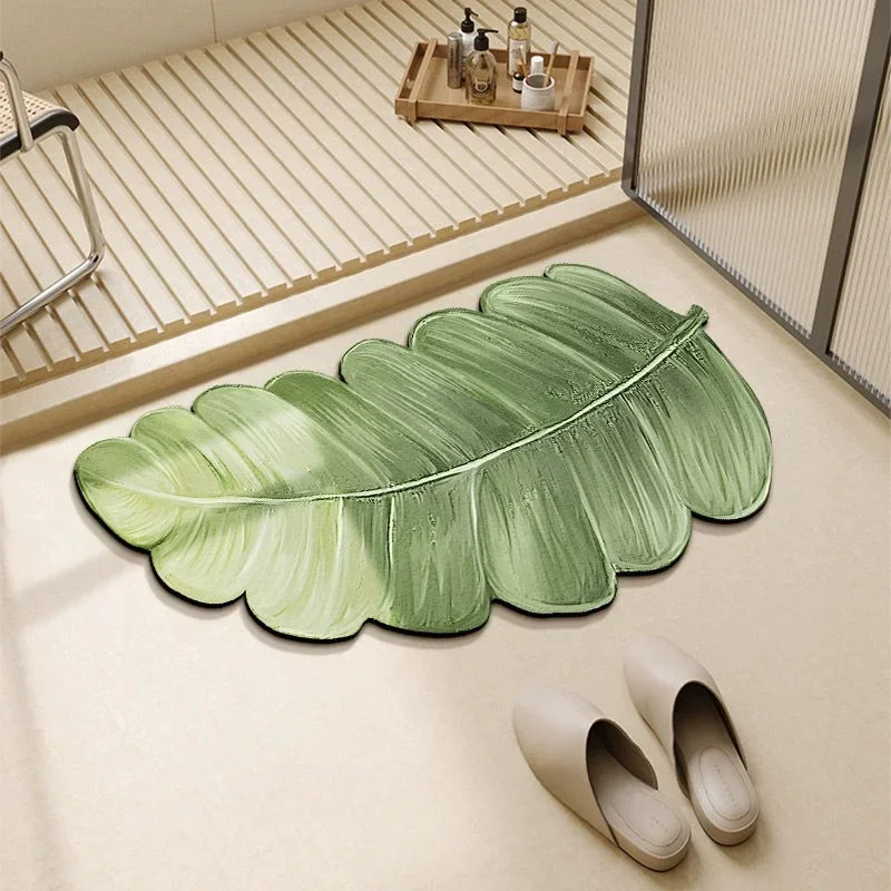 Green Plant Bathroom Absorbent Floor Mat Bathroom Toilet Doorway Shower Room Foot Mat Diatomite Shaped Non-slip Entry Mat