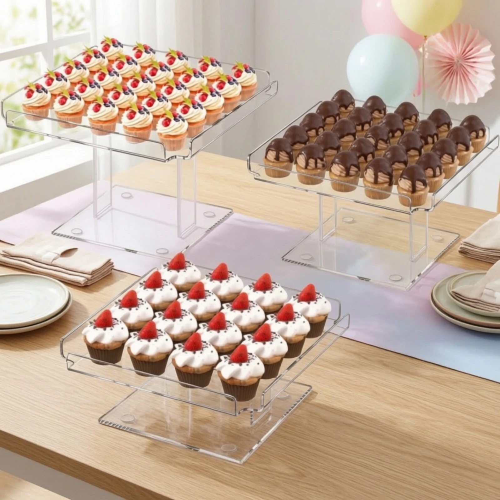 Display Tray with Pedestal Food Grade Pastry Display Tray Dessert Stand Modern Cupcake Riser Long-Lasting for Bakers