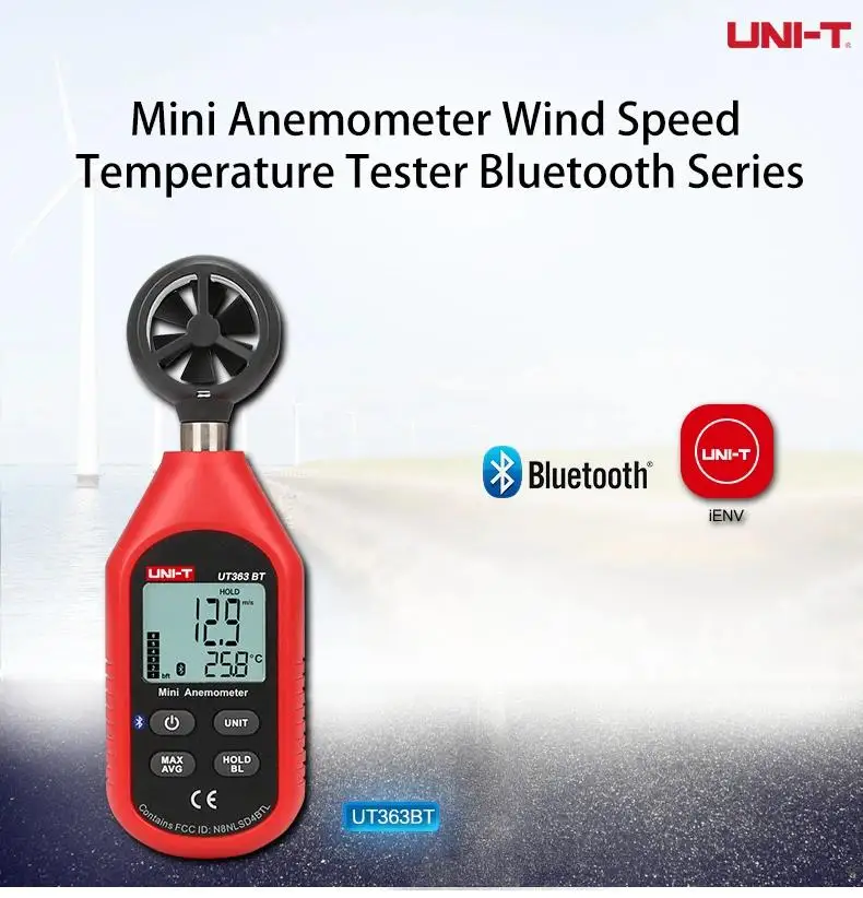 UNI-T UT363 Handheld Anemometer Digital UT363BT Wind Speed Measurement Temperature Tester LCD Display Air Flow Speed Wind Meter