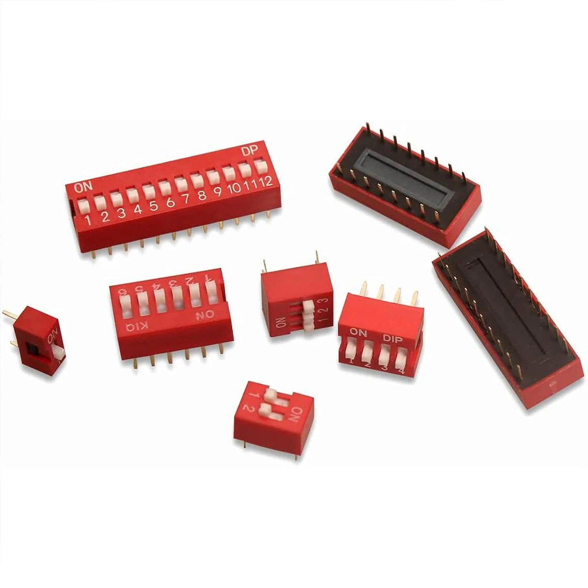 40PCS Double Row Dip Switch Combo Kit 1 2 3 4 6 8 10 12 Position 2.54mm PCB Mountable Switch Dip DIL Switch Boards and Arduino