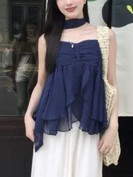 Summer Casual Elegant Retro Clothing Women 2000s Aesthetic Sleeveless Solid Tops Female Korean Fashion Sweet Tank Tops 2024 New