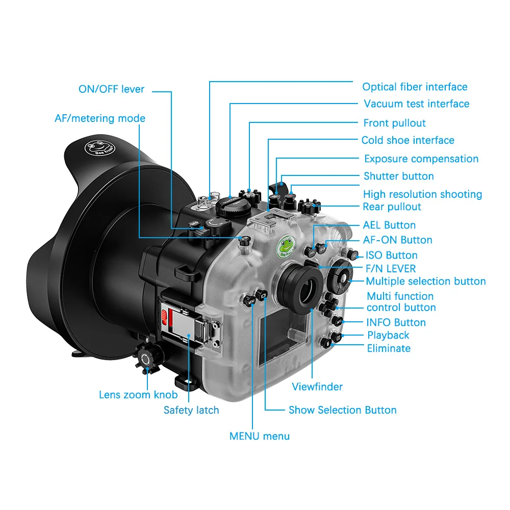Seafrogs-アクリルドームポート付き防水カメラハウジングケース、オリンパスO-M1、12-100mm、12-40mmレンズ