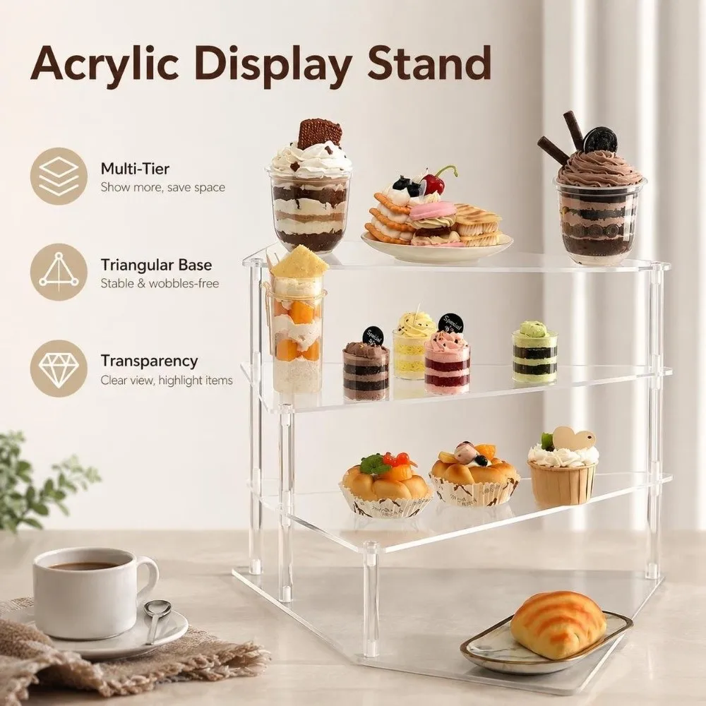 3/4 Tier Acrylic Display Stand Triangular Base Durable Acrylic Display Riser Multifunctional Transparency Display Stand Party