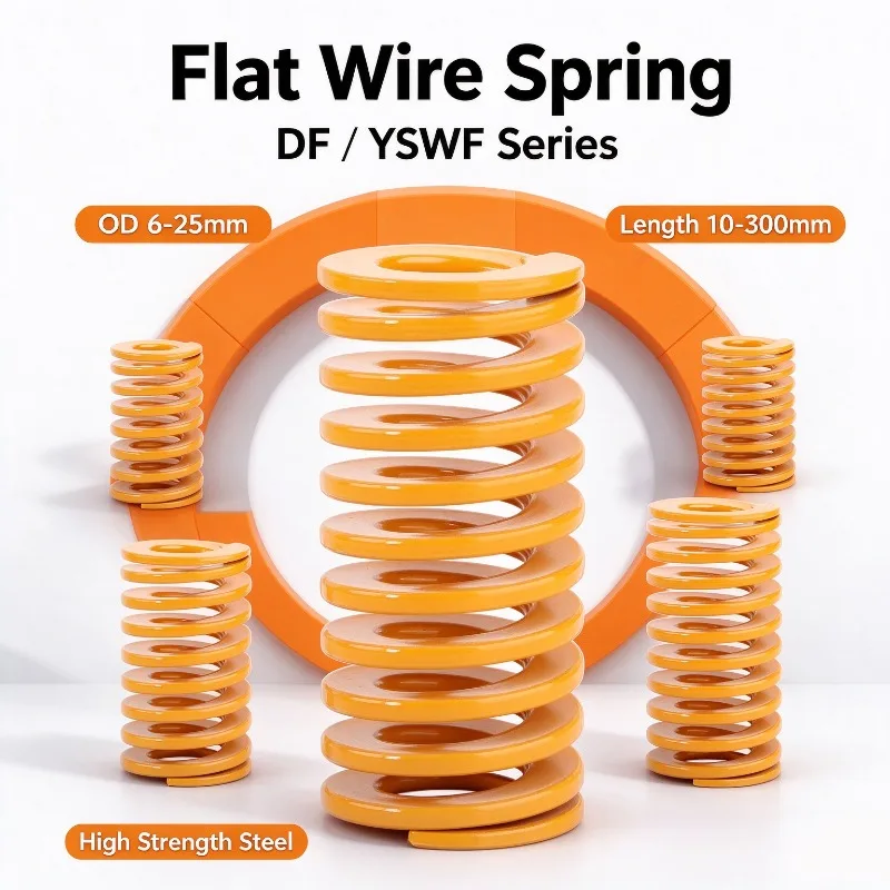 1Pcs Yellow Mold Spring Flat Wire Compression Spring OD 6/8/10/12/14/16/18-25mm Loading Length 10-300mm Die Spring DF YSWF Mold