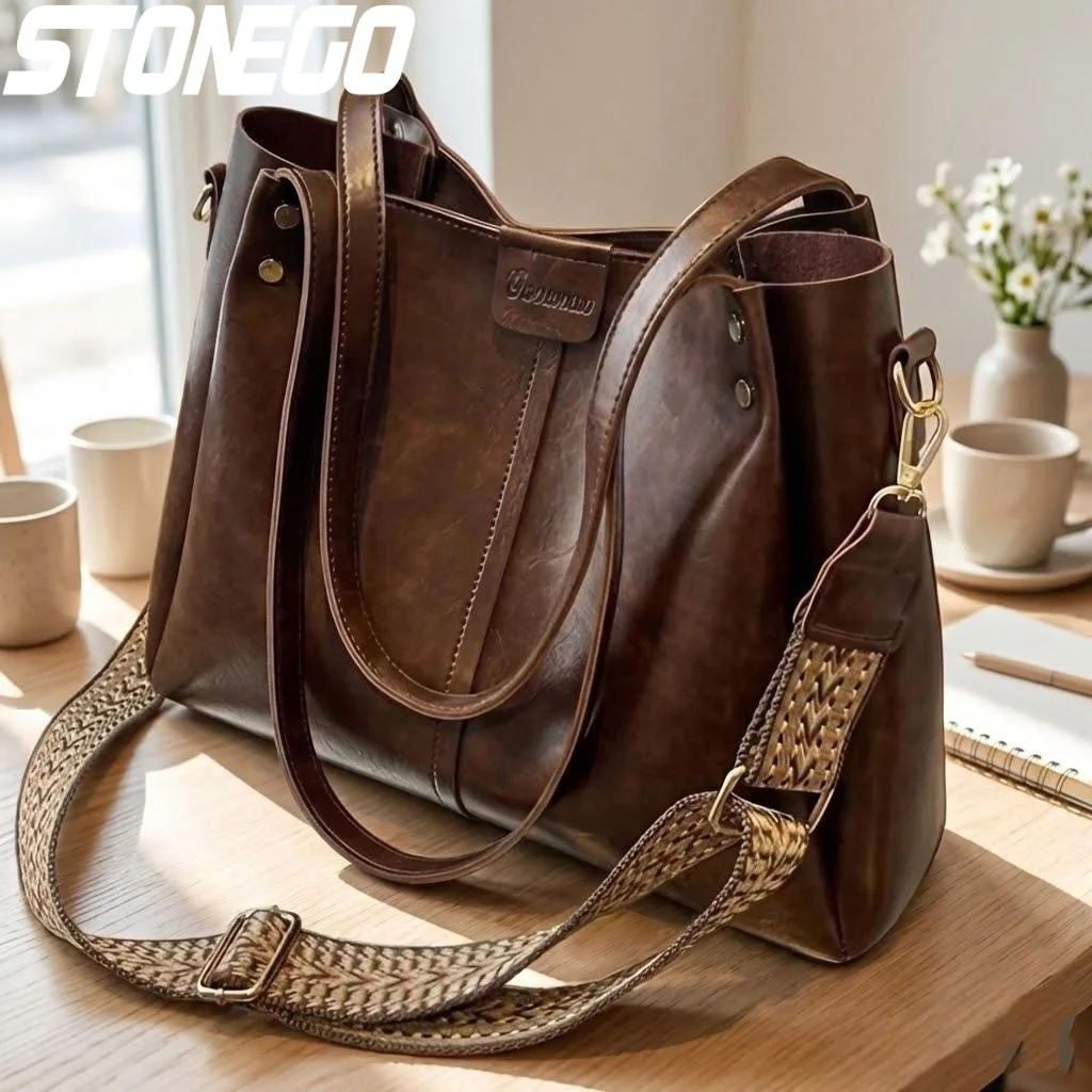 

Large Capacity Lightweight PU Leather Shoulder Bag Waterproof Multi Compartment Handbag for Wallet Phone and Cosmetics