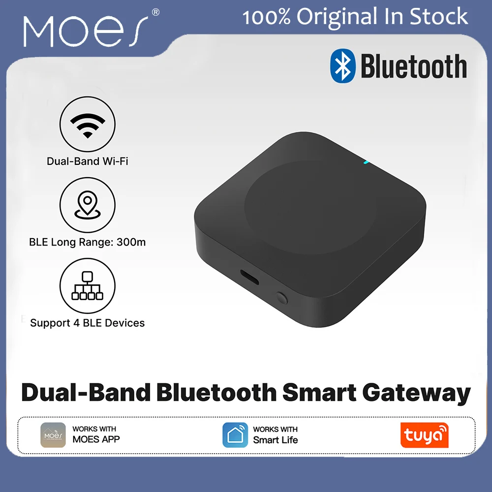 2026 New Moes Tuya Dual Band Bluetooth Smart Gateway Hub Support 4 BLE Devices APP Remote Control Work With Tuya Smart Life APP