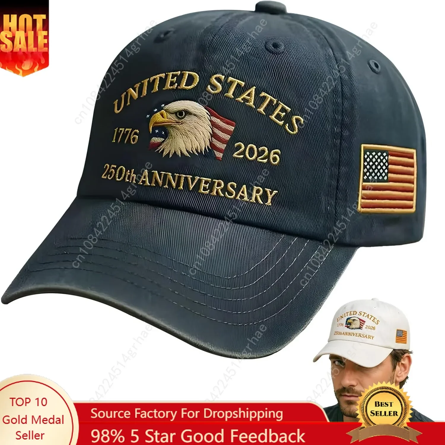 

1776-2026 Baseball Cap United States 250th Anniversary Eagle Handmade Embroidery Hat for Men Women Adjustable