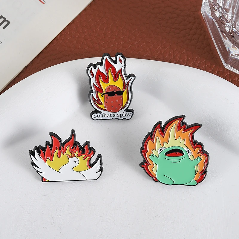 Cartoon Arson Animal Frog Goose Enamel Pins Custom Hot Spicy Potato Flame Badges Backpack Lapel Brooches Jewelry Gift Friends