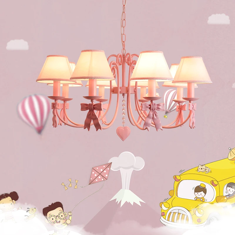 

Люстра принцессы, романтический розовый галстук-бабочка, тканевый абажур, светильники для детской комнаты, подвесные светильники для спальни, детской комнаты