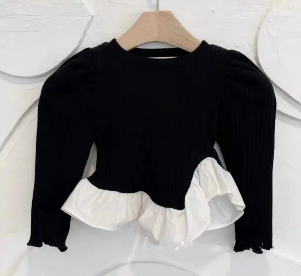 2025 Autumn New Girls Long Sleeve T Shirts Solid Kids Girl Elastic Tops Cotton Baby T Shirts Children Cotton Shirts