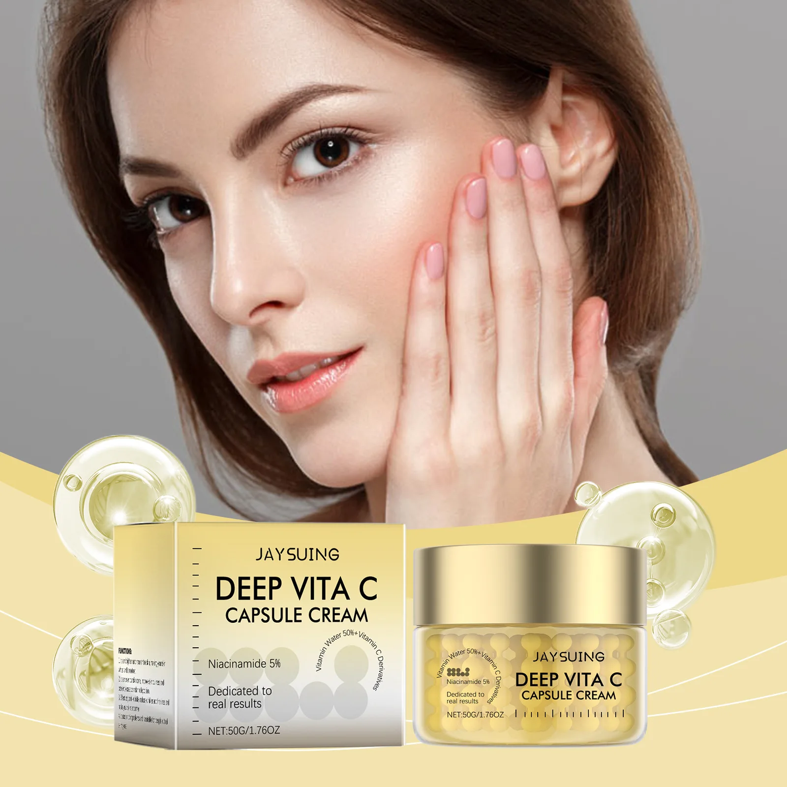 Crema de cápsula dorada de vitamina C, crema hidratante reparadora y aclara las imperfecciones faciales