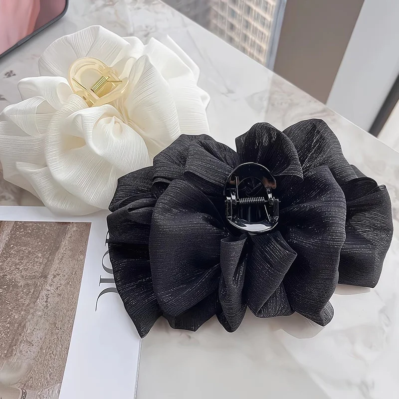 2pcs/set Black White Big Fold Bow Hair Claw For Women Girls Sweet Hair Ornament Back Headband Hair Clip Fashion Hair Accessories