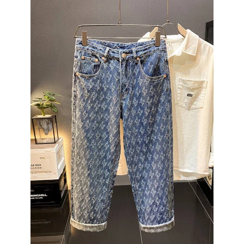 

Американские мужские джинсы с жаккардовой вышивкой на осень и зиму, модные и элитные, свободные и повседневные брюки в стиле ретро.