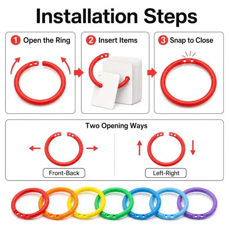 100pcs Colorful Plastic Loose Leaf Rings for DIY Albums, Office Document Binding Supplies view 5