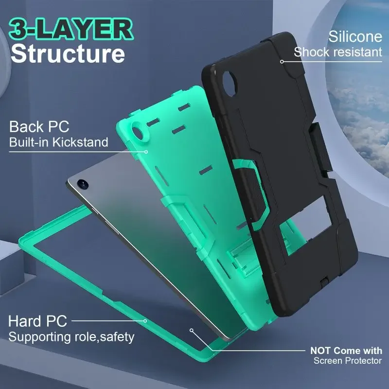 Heavy Duty Silicone PC Hard Armor Case For Samsung Galaxy Tab A9 Plus 11 A8 A7 Lite 8.7 S9 Plus Tablet Stand ShockProof Cover