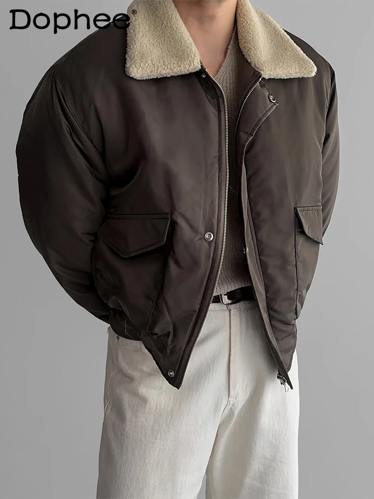 

Fashion American Style Flight Jacket Parkas Men 2025 Winter New Imitation Cashmere Lapel Parkas Trendy Long Sleeve Warm Coats